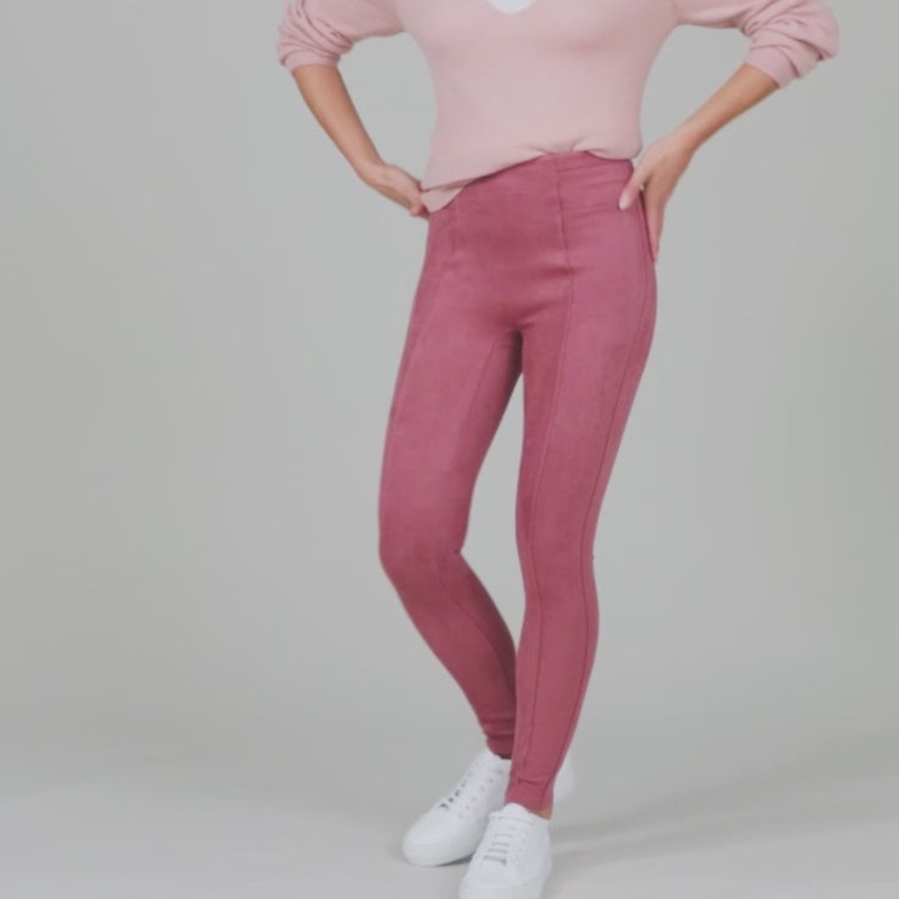 NWT SPANX Faux Suede Leggings Pants Size Large Rich Rose